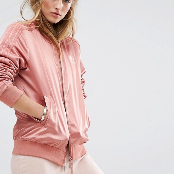 Adidas rose gold satin trefoil bomber jacket in Size Small - Picture 6 of 7